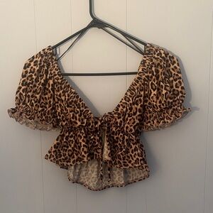 Urban Outfitters Leopard Print Ruffle Blouse